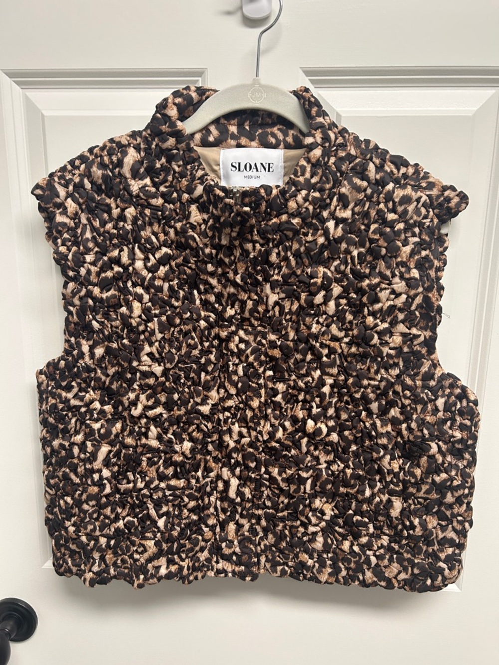 SLONE Leopard-Print Quilted Vest in Brown & Cream Size Medium